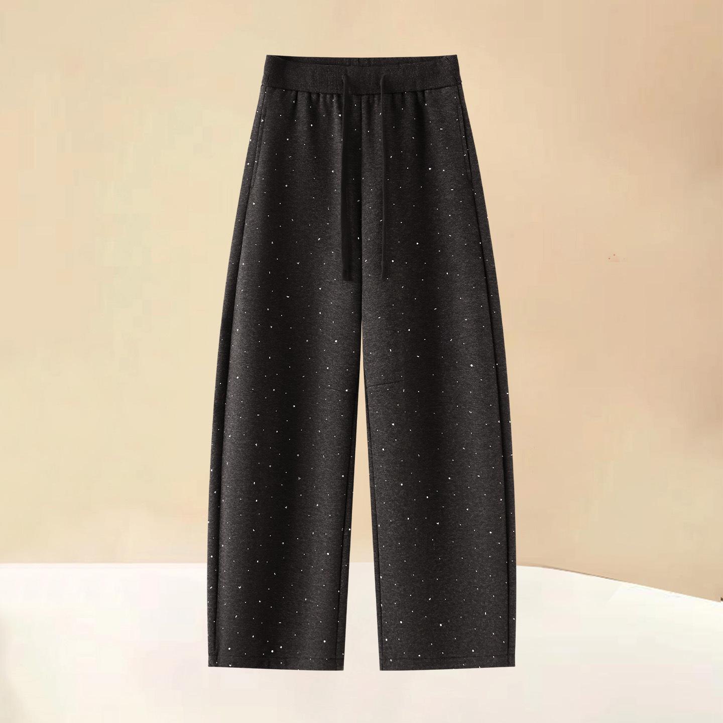 

2025 Winter Women s Red Star Sequin Wide-Leg Pants: Thickened, Slimming, Versatile, Casual, Curved Blade Design 28/L (105-115 lbs) темно-серого