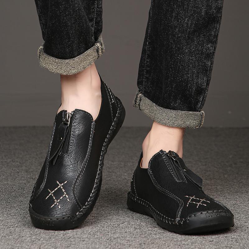 Men's Leather Sneakers Slip On Casual shoes Handmade Loafers Moccasins Breathable Flats Tooling Shoes Plus Size 39-48