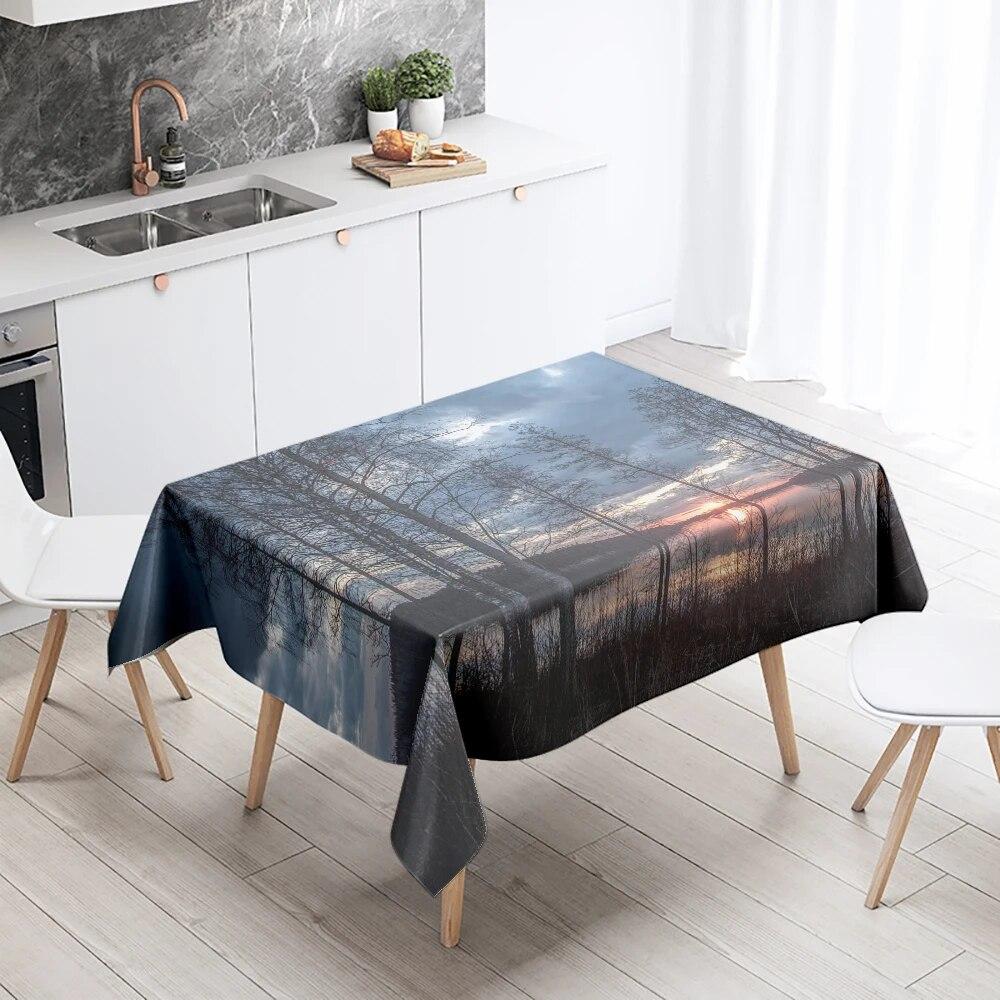 Tischdecke Natürliche Bäume Sonnenuntergang   Fleckabweisend Wasserdicht Rechteckig  Küchentisch Heimdekoration