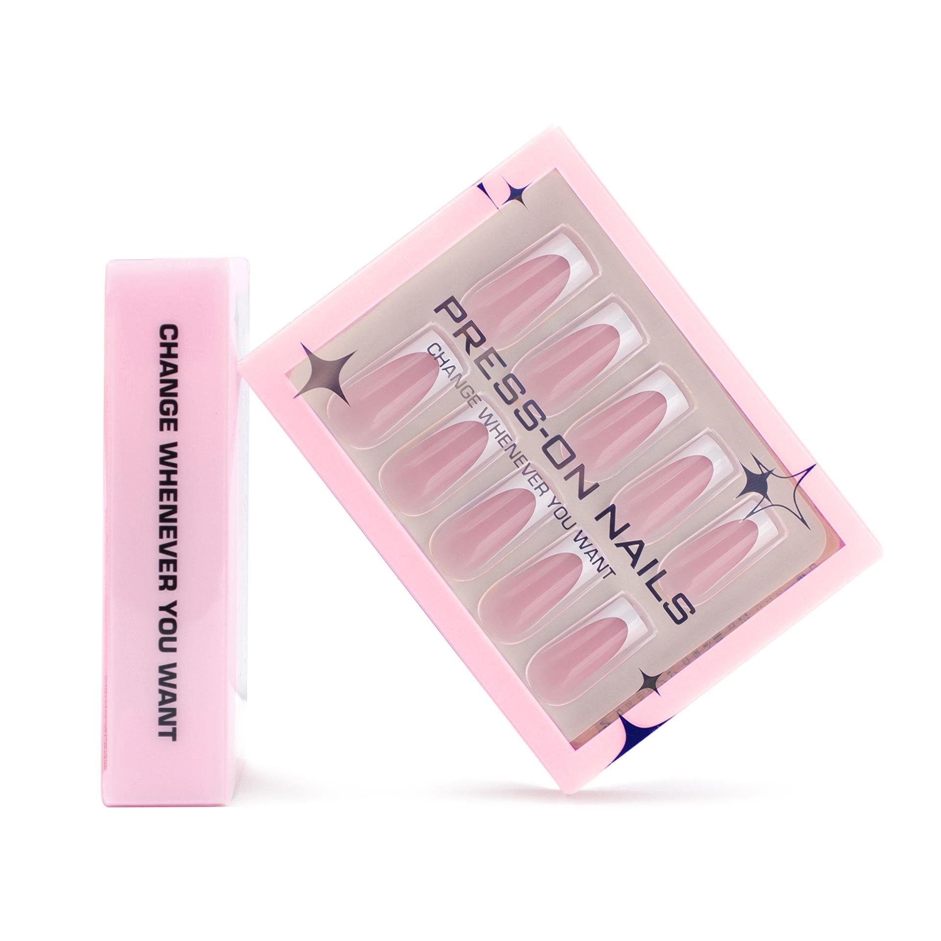 Premium sense wearing nail piece Medium and long classic French white edge manicure False nail Wearable removable nail piece