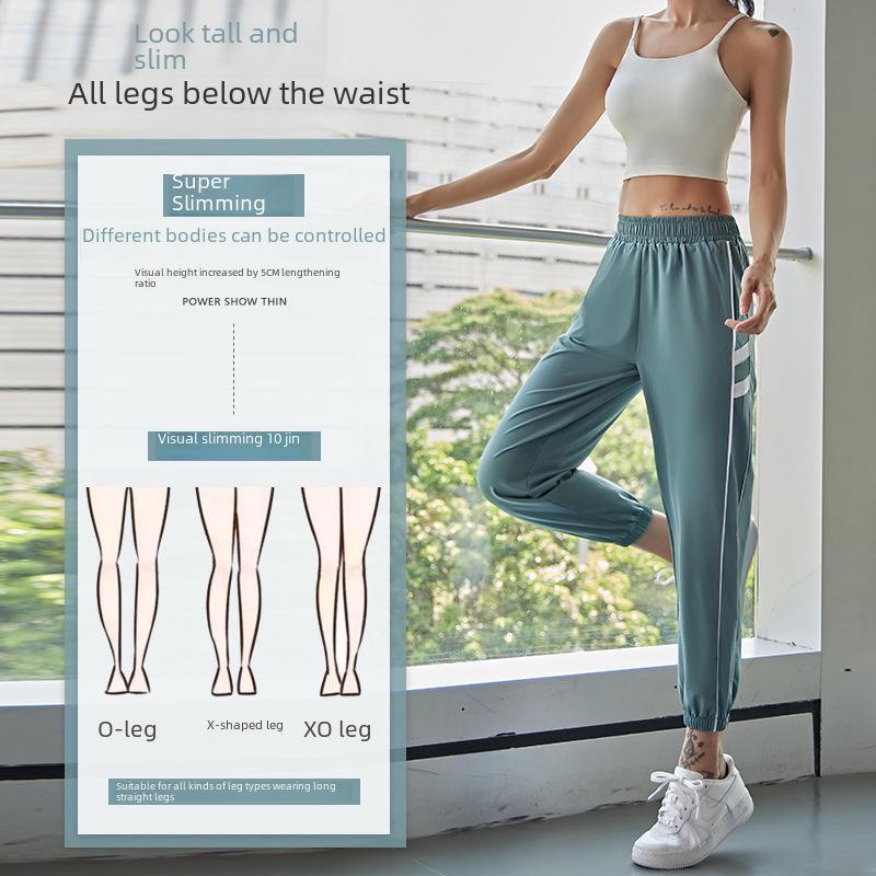 Juyitang Women's High-Waist Striped Yoga Leggings - Summer Slim Fit Nine-Point Running Pants