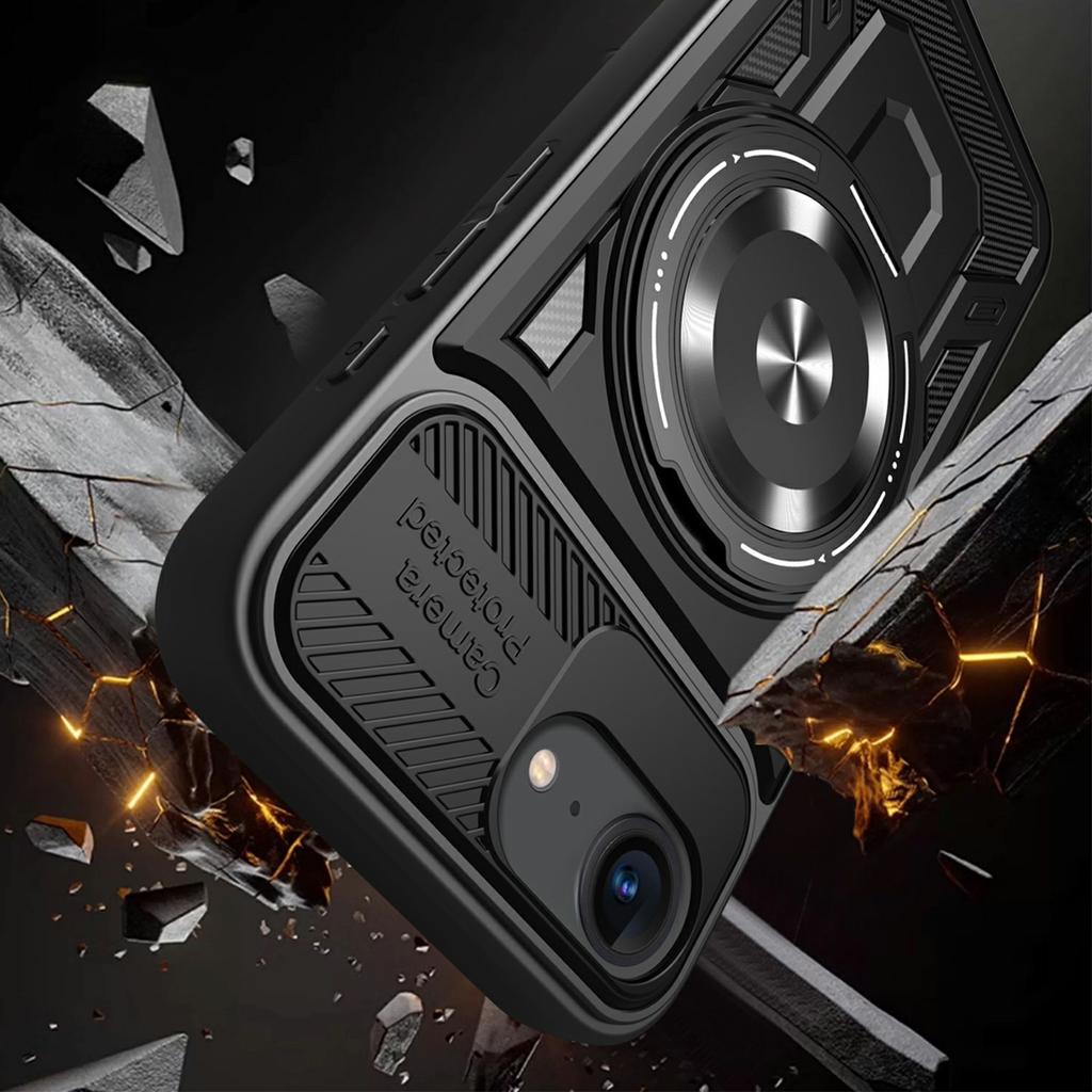 For iPhone 16e Magnetic Case Rotating Kickstand TPU+PC Phone Cover