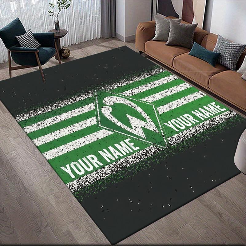 Custom Name Werder Bremen Flannel Pattern Square Carpet,Area Rug,Carpet Rug for Living Room Bedroom Sofa Playroom Decor,Non-slip Floor Mat