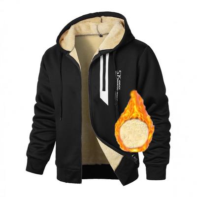Men's Winter Jacket Warm Causal Letter Print Fleece Lining Zip Up Thick Coat