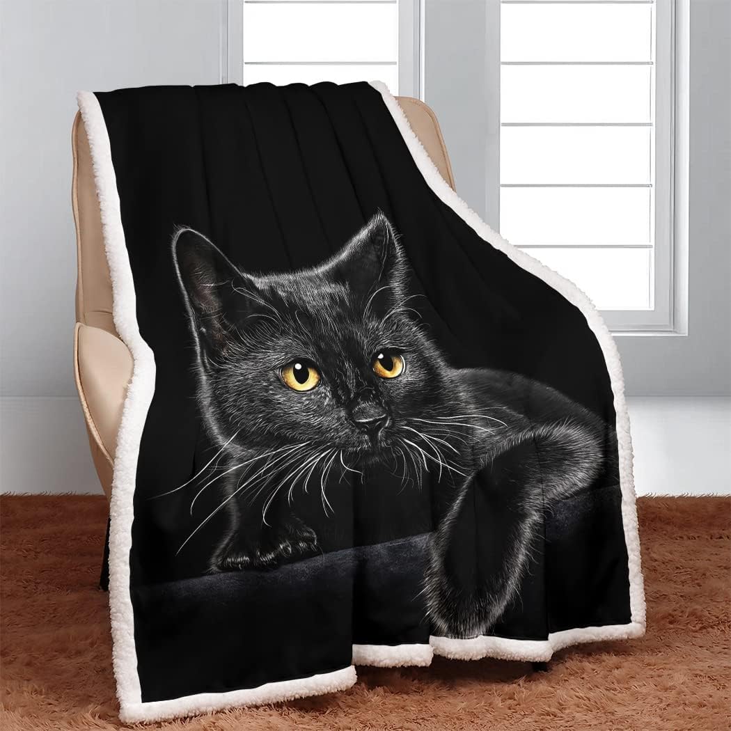 

YISUMEI Black Cat Sherpa Blanket Soft Plush Throw for Adults x Inches Perfect for Home Garden 75x90cm