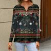 Women's Fashion Casual H Printed V-Neck Long Sleeve Decorative Button T-Shirt Tops