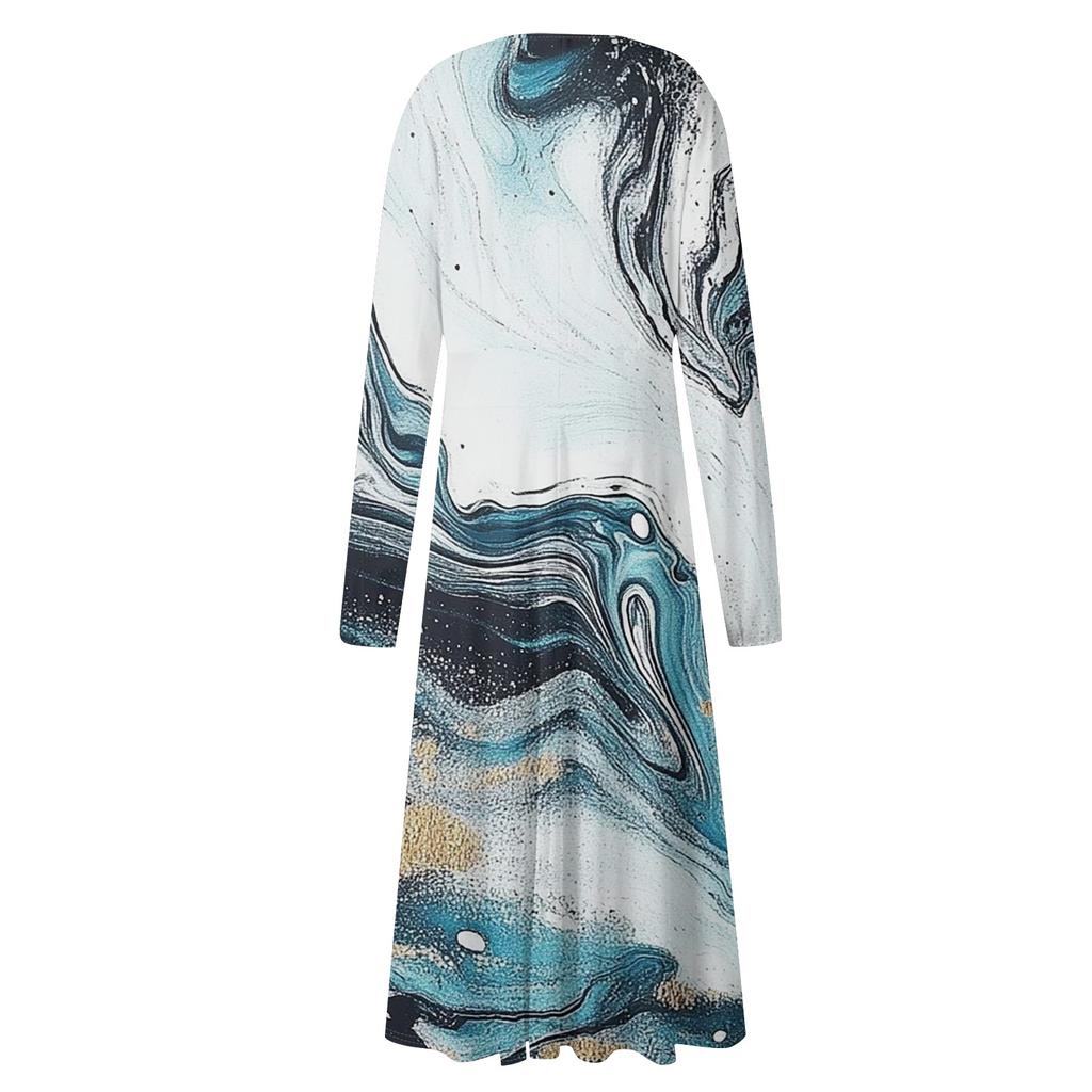 Women's - And Winter Casual Fashion V-neck Long Sleeve Stripe Print Long Dress Suitable For Daily Life And Party Wear