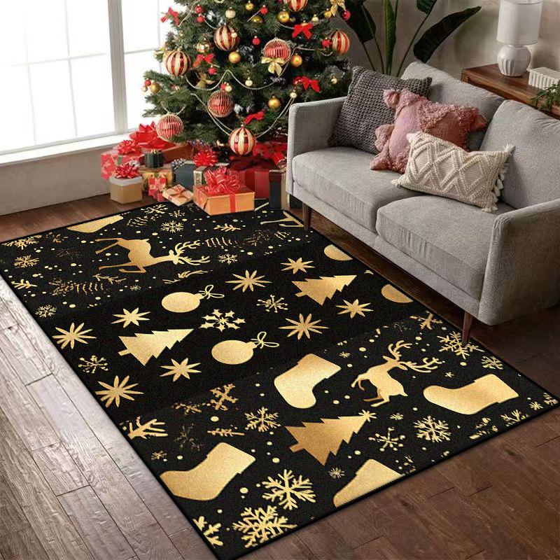 Black Gold Christmas Carpets for Living Room Children Bedroom Rug Soft Fluffy Bedside Rugs Short Plush Large Area Mats Office