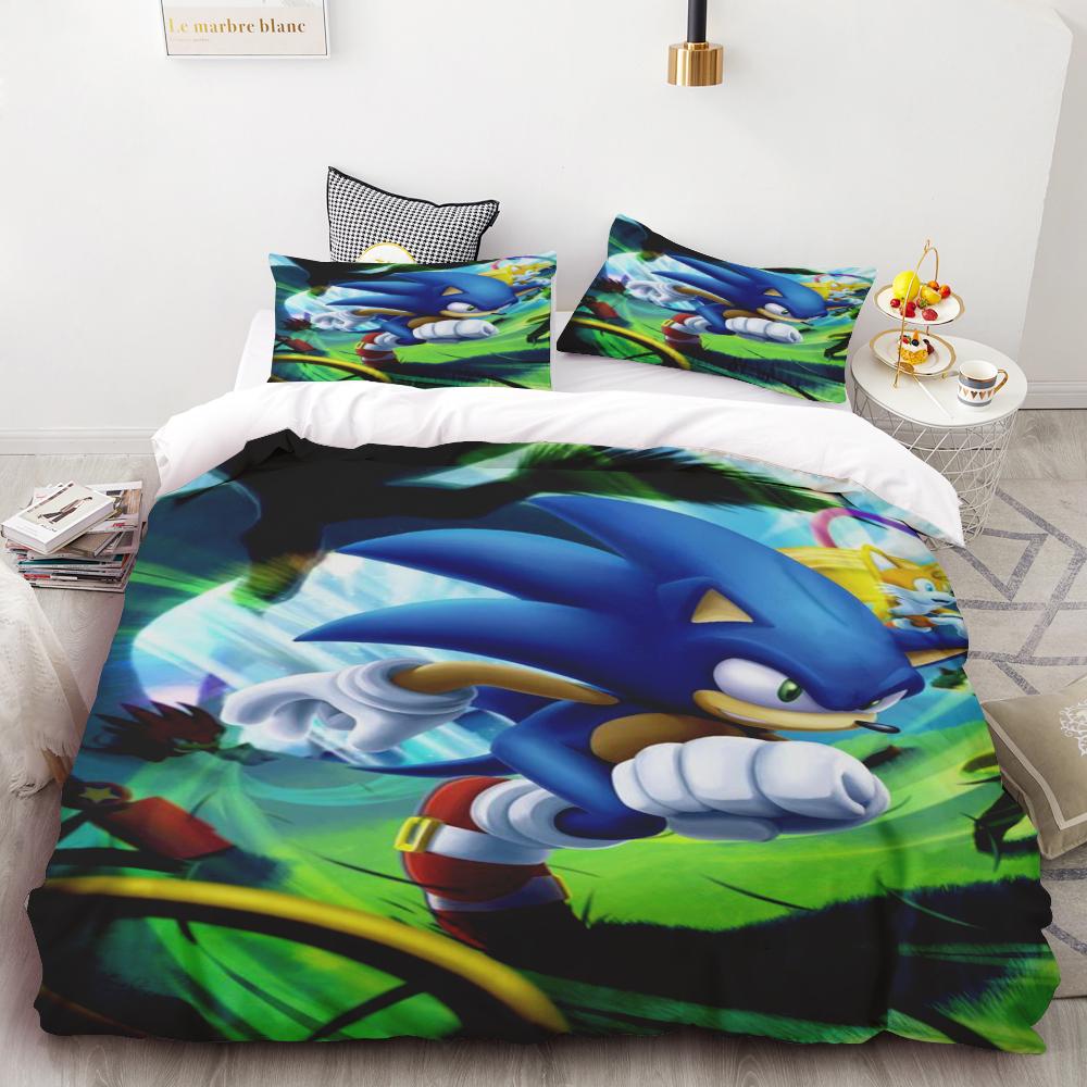 Kids Cartoon Duvet Cover Sonic Hedgehog Quilt Cover Three-piece Set Bedding Set Sonic Gifts Queen King Size