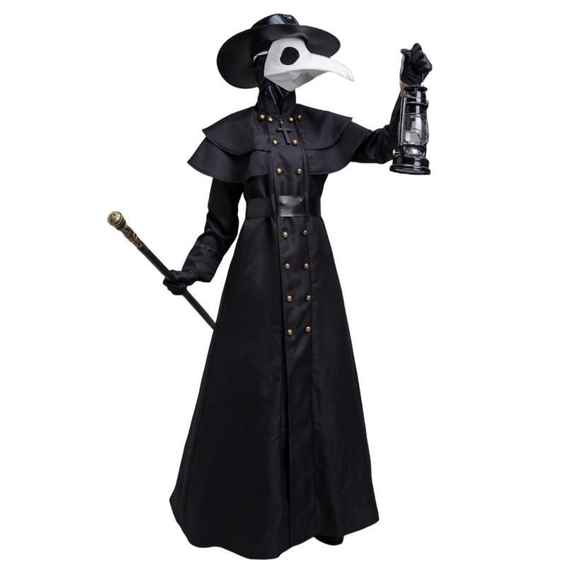 S-5XL Halloween Adult Medieval Steampunk Plague Doctor Costume Crow Long Beak Bird Man Outfit