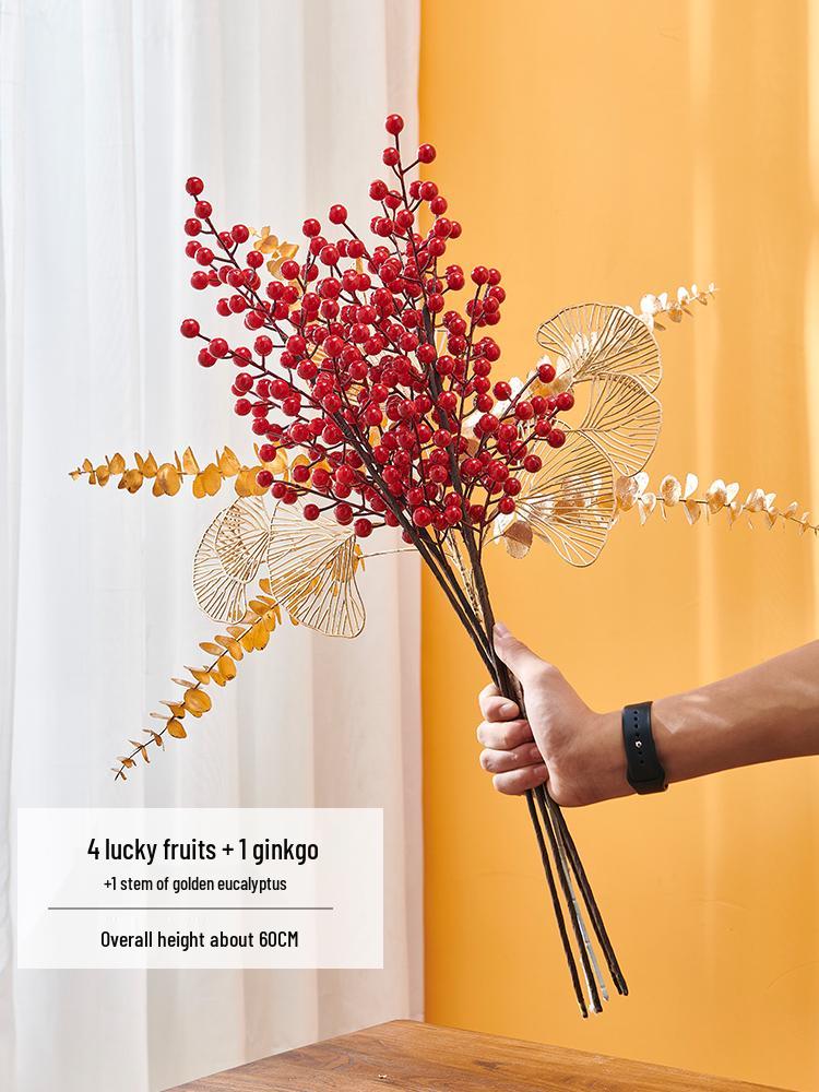 Pomegranate and Persimmon Artificial Flower Branch for Living Room or Dining Table Decoration