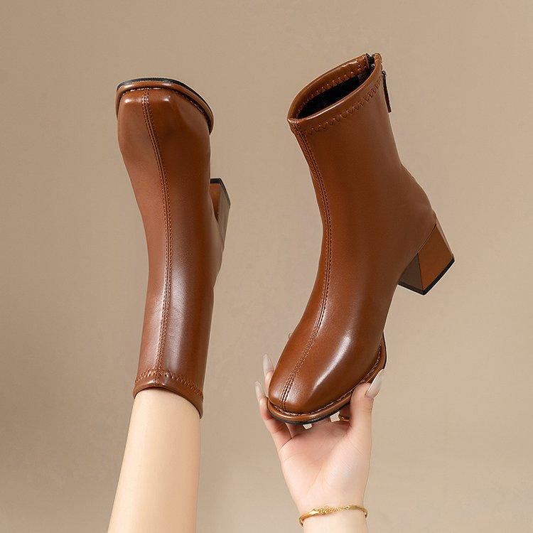 Fashion Elastic Socks Boots Women's Ankle Boots Women's Thick Heel Square Toe Retro Short Boots New Women's Shoes Botas Mujer