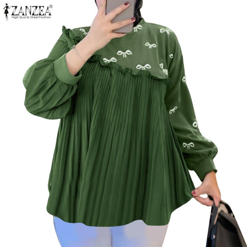 

ZANZEA Women Casual Round Neck 34/ Sleeve Loose Print Patchwork Blouse S зелений