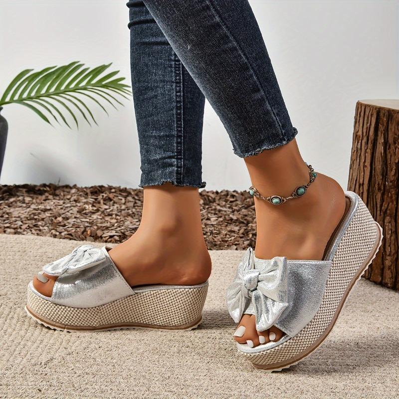 Women's Thick Sole Sandals Solid Color Versatile Bow High Quality Platform