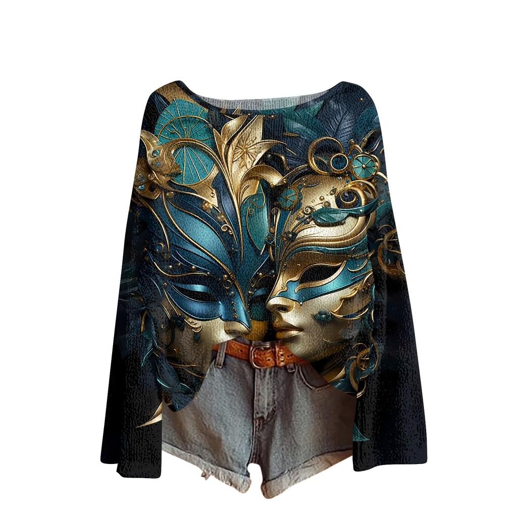 Damenmode Rundhals Langarm Print Lässiger Pullover Sweater Top