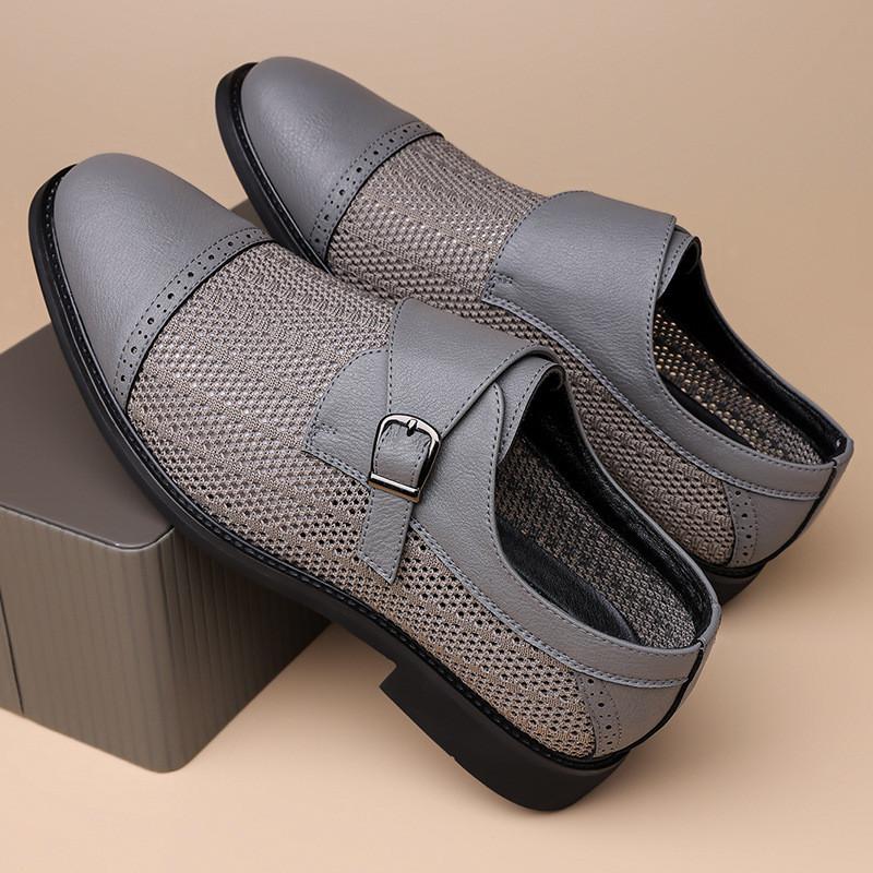 Fashion Luxury Designer Fashion New Men's Pointed Air Mesh Breathable Shoes Male Formal Wedding Prom Dress Monk Strap Loafers Homecoming