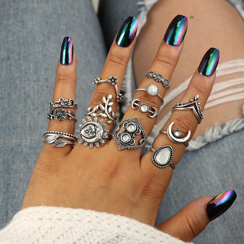 Gold Retro Punk Boho Ring Set 77