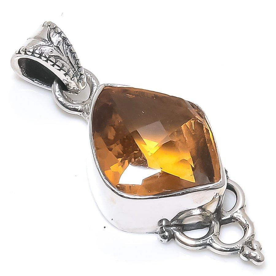 Natural Citrine Gemstone Handmade 925 Solid Sterling Silver Pendant 1.50" Y1o03