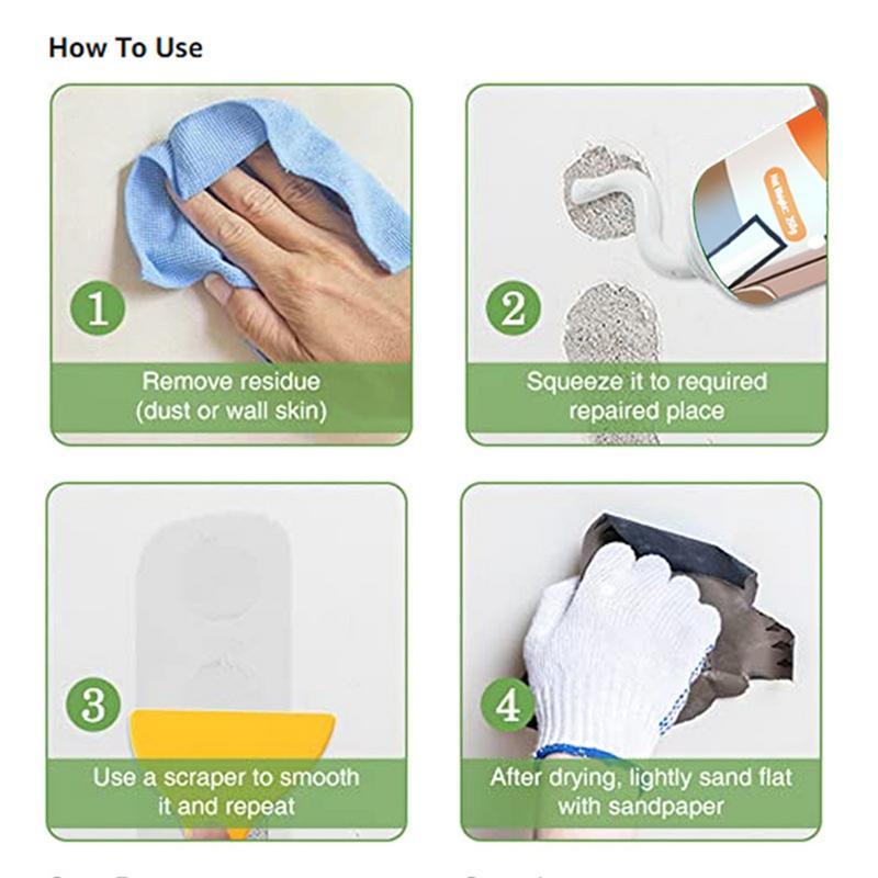 Wall Putty Hole Repair Kit 250g Wall Mending Agent Repair Paste Straight Scraper Pointed Nozzle Sandpaper Set For Cracked Wall