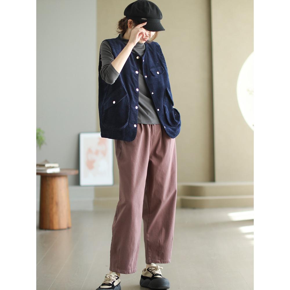 Dimanaf 2025 Nová krátká manšestrová vesta bez rukávů Podzimní retro kabát Knoflíky Dámská jednobarevná