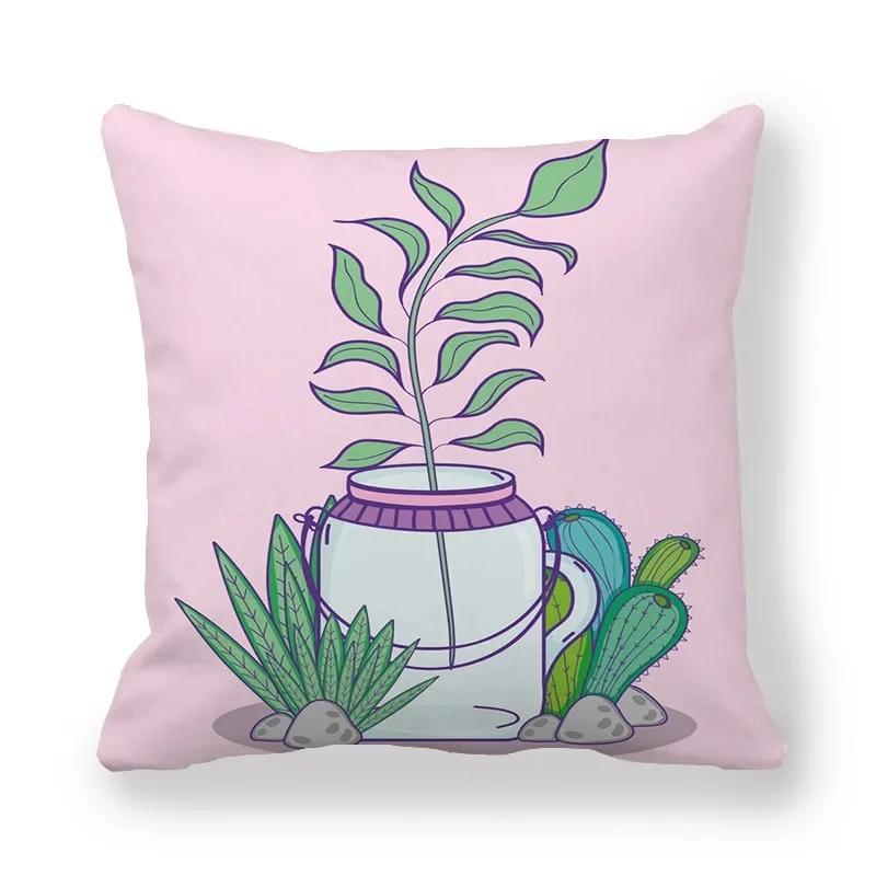 Office Sofa Car Cushion Cover Luxury Home Decor Pillow Cover Purple Hand Painted Cactus Pattern