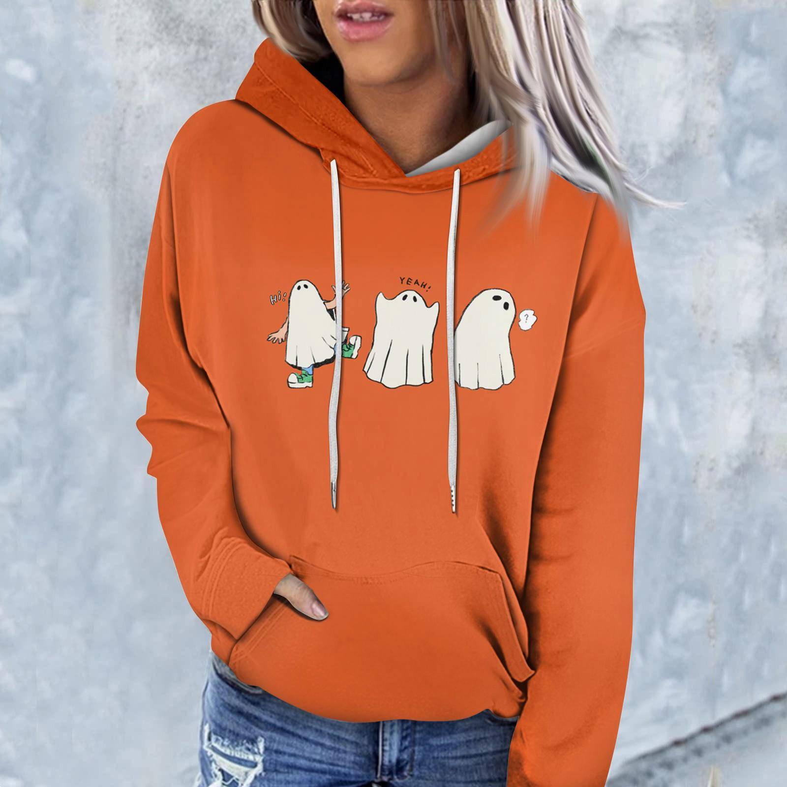 

Женская модная повседневная толстовка с капюшоном и длинным рукавом с принтом на Хэллоуин XXL шафрановый