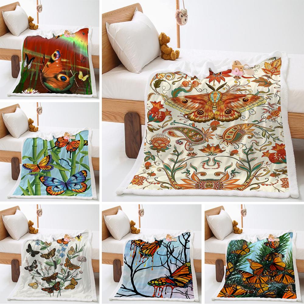 Idyllic 2D Digital Printing Butterfly Thickened Lamb Fleece Crystal Fleece Blanket Cover