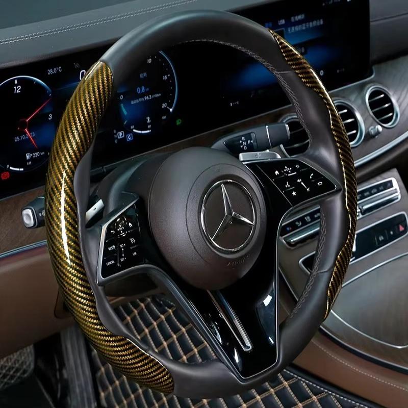 1/2PCS Laser Carbon Fiber Silicone Car Steering Wheel Cover 1K Micro Fiber Leather PVC Wheel Booster Cover Non-Slip Universal 2PCS yellow