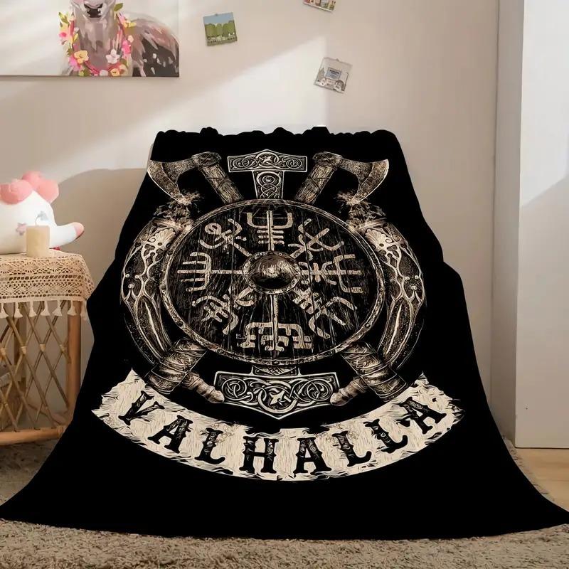 Vintage Flannel Blanket Viking Pattern Is Soft and Comfortable for Camping Sofa Bed and Office Blanket Decoration