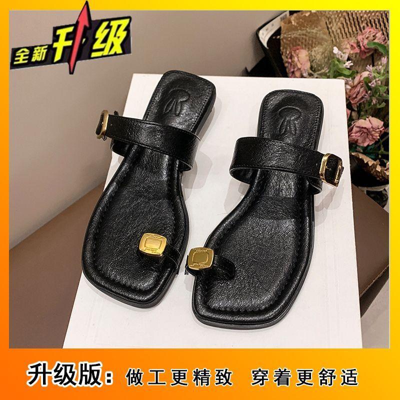 2025 new summer popular word with toe simple sandals women fashion wear versatile medium heel cool slippers women
