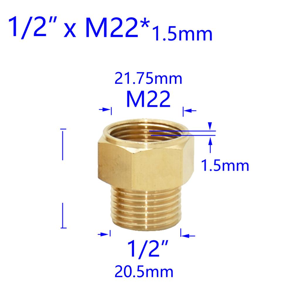 Messing 3/8" 1/2" M14 M18 M22 Gevindforbinder Han Hun Til Perlator Vandrenser Vandhane Kobberfittings Tandafstand 1,5 mm