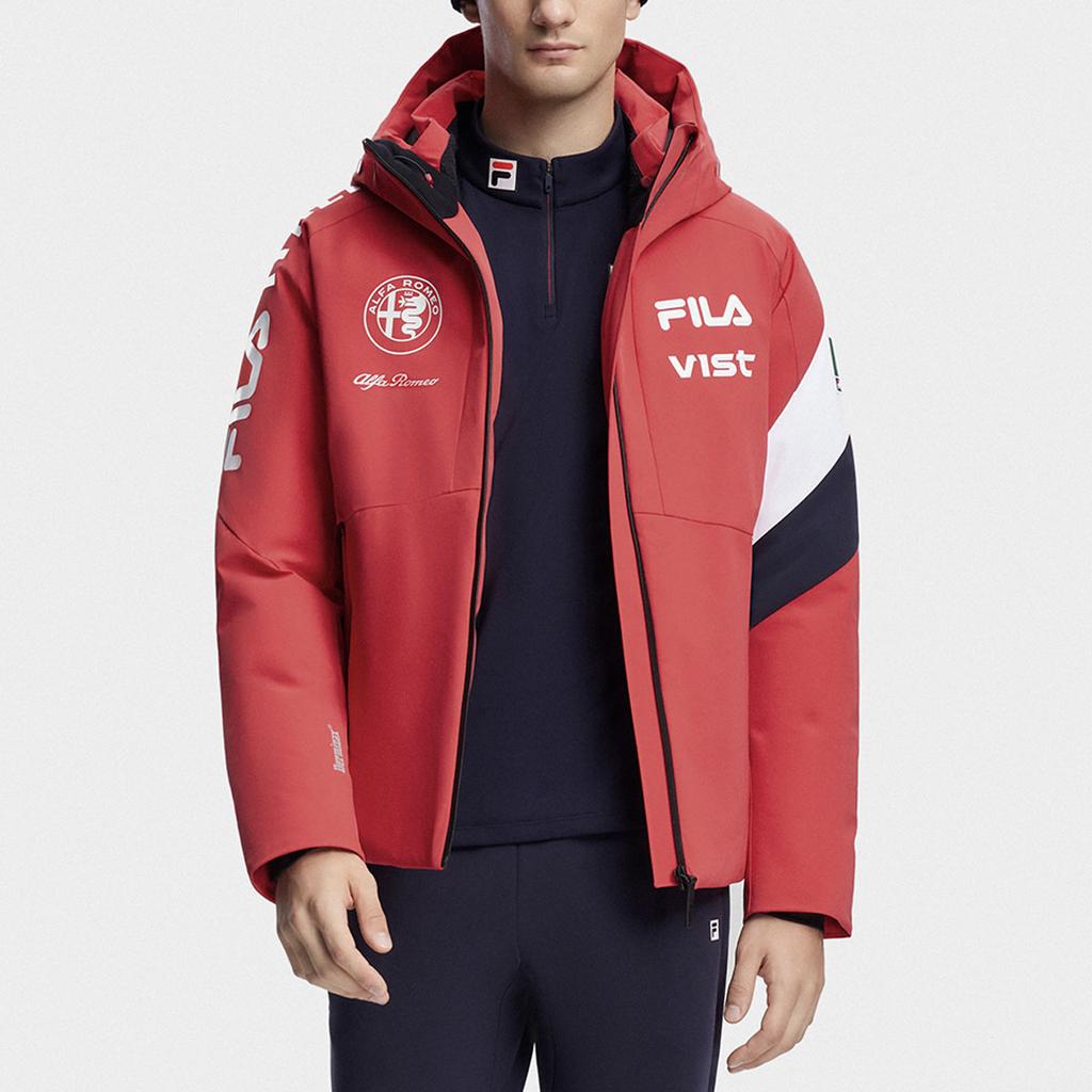 FILA Color Block Logo Printed Hooded Down Ski Jacket Men Jackets Red A11M346918F-RD