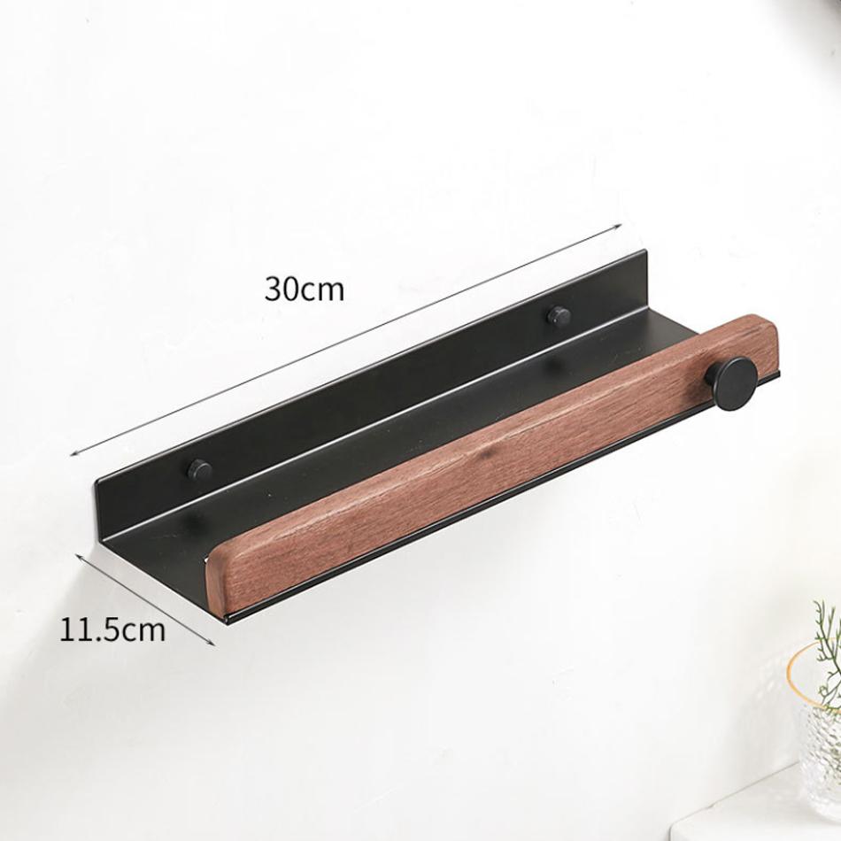 White Bathroom Shelf with Towel Bar Wood Aluminum Wall Mounted Lavatory Bath Shower Shampoo Soap Storage Holder Organizer Rack