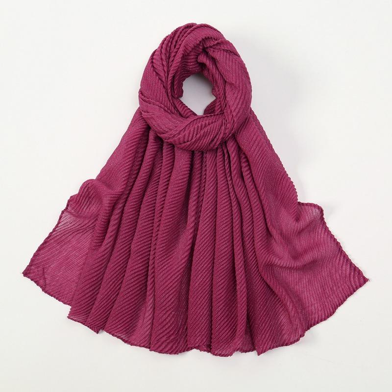 

New solid color simple silver silk crumpled long towel elegant women s retro ethnic headscarf fashionable plain versatile yarn 180CM