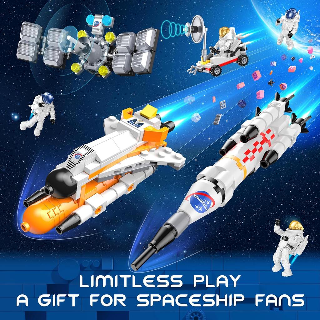 Interstellar Space Exploration Shuttle Toys for 6, 7, 8, 9, 10+ Year Old Kids Girls Boys, STEM Projects Rocket Spaceship Building Toy Kit with 4