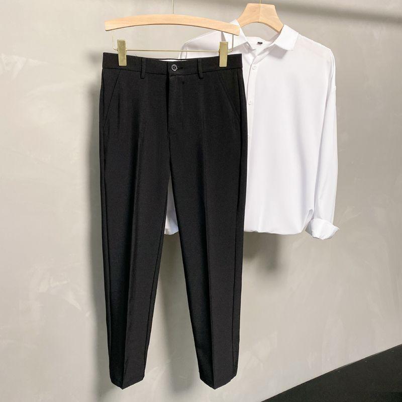 Spring and Autumn Men's Solid Color Slim Fit Small Suit Pants Straight Tube Loose Relaxed Fashion Elegant Commuter Suit Pan