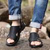 Fashion Classic Mens Sandals Slip on Summer Leather Sandals Slippers Men Outdoor Casual Lightweight Sandals Black Water Shoes Sandalias