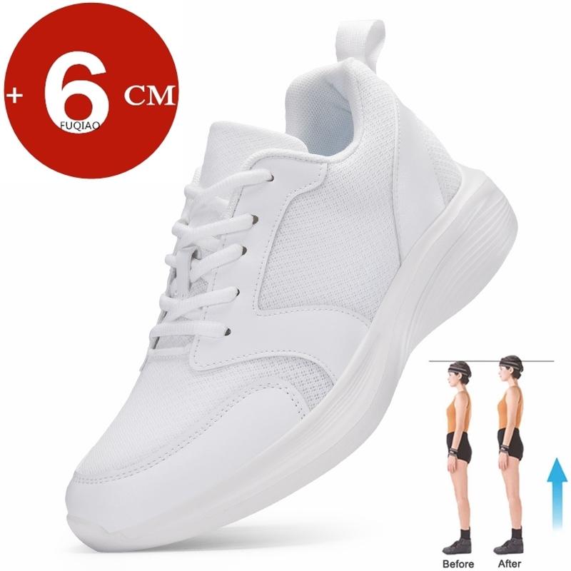 6cm Invisible Height Boost Casual Sneakers For Men Women Cow Leather+Mesh Upper Breathable Comfort Non Slip Lift Elevator Sports