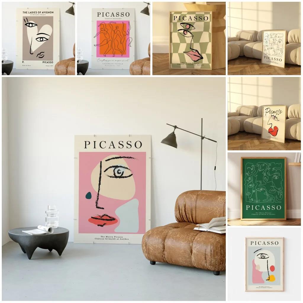 Abstract Vintage Minimalist Face Body Canvas Painting Poster Picture for Home Decor Picasso Exhibition Wall Art Print