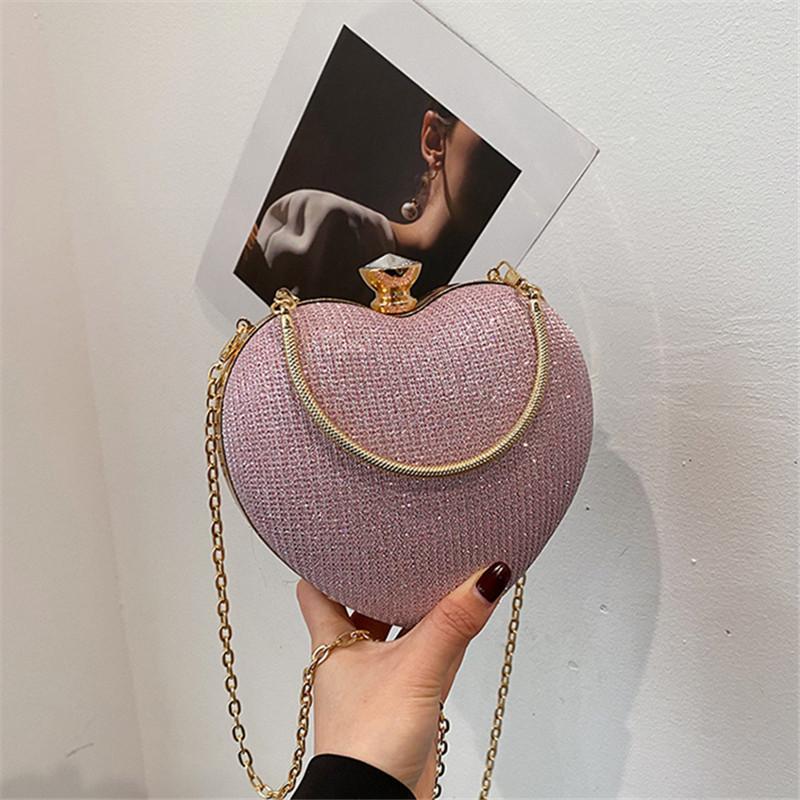 Chic Heart Shaped Lock Clasp Handbag, Fashiable Bright Star Evening Bag Stylish Single Shoulder Purse, Chain Cross Body Bags.
