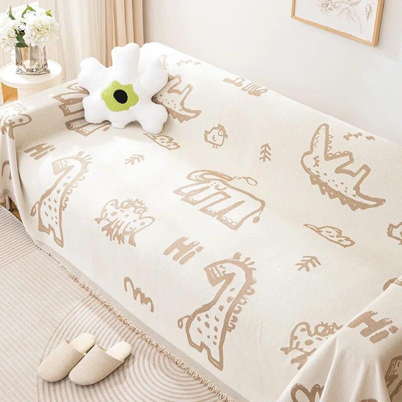 Cartoon Printed Sofa Cover Chenille Sofa Towel Tassel Blanket Couch Cover Universal Anti-cat Scratch Sofa Cover for Living Room