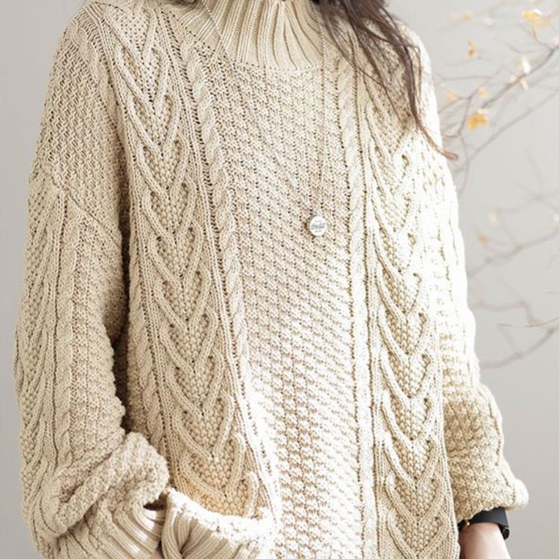 Women's Autumn and Winter Sweater Sweater Blouse Loose Half High Collar Fried Dough Twists Inside and Outside Wear Bottoming Shirt