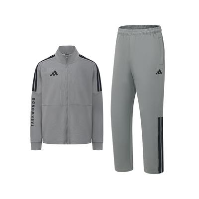 Taekwondo 3-Stripes Classic Retro Straight Leg Long Pants Stand Collar Jacket Cotton Two-Piece Casual Sports Suit CLTR02NHJT-GYB+CLTR02PTK-GYB