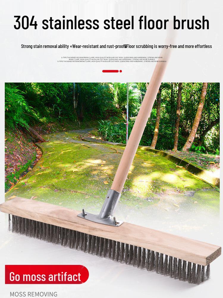 Stainless Steel Long Handle Wire Brush: Stiff Bristles for Scrubbing Tile, Cement, Moss, Rust Removal, and More