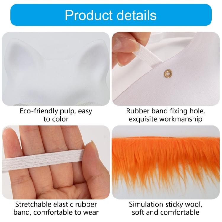 Animal Mask Set Unpainted Cats Mask Halloween Cosplay Mask Masquerade Mask Hand-Painted Foxes Mask with Furs