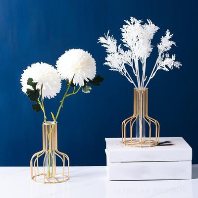 Decorative Glass Vase with Metal Wire Stand Clear Test Tube Vase with Iron Art Frame for Hydroponic Plant Modern Flower