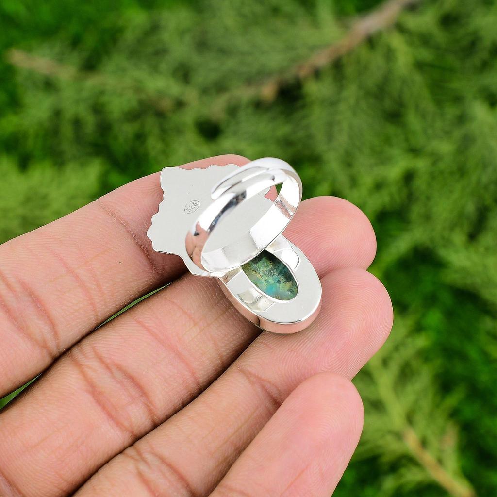 Shattuckite Gemstone 925 Silver Promise Mother Engagement Unique Boho Bezel Ring