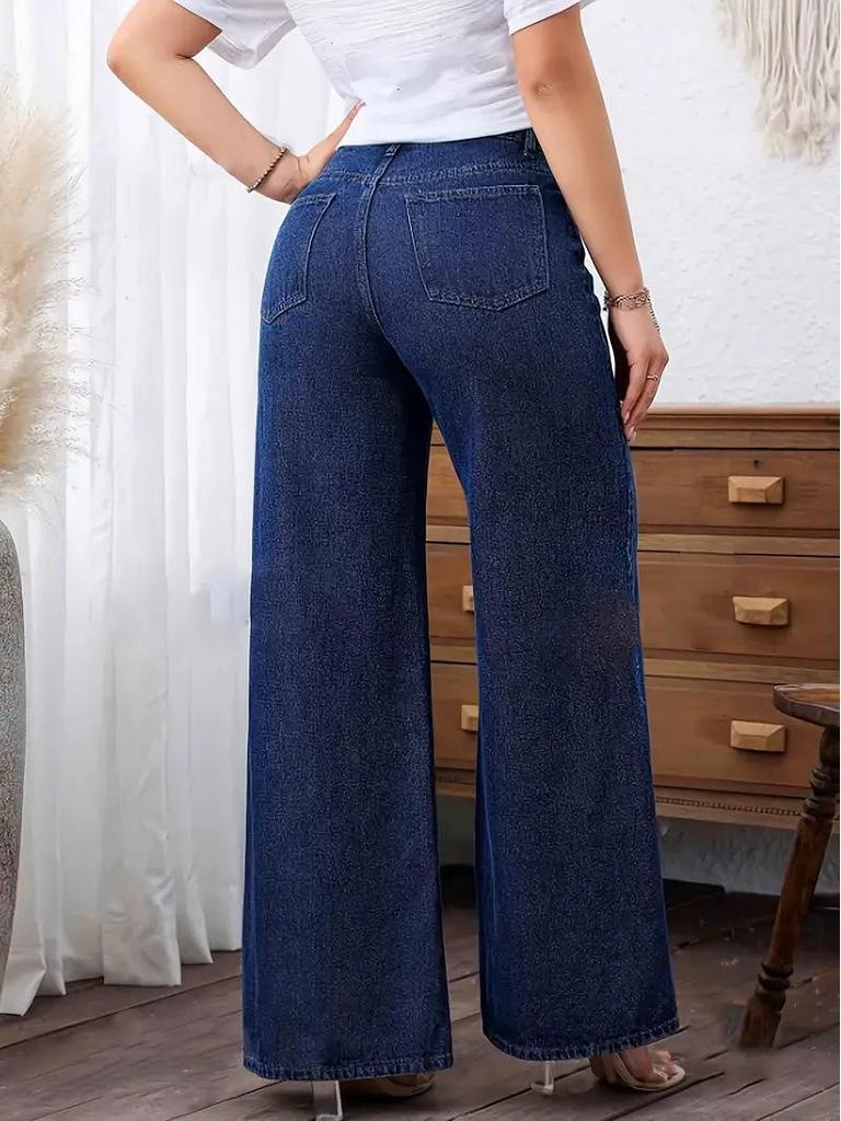 2025 Trendy Women's Wide-Leg Jeans - Washed Dark Blue