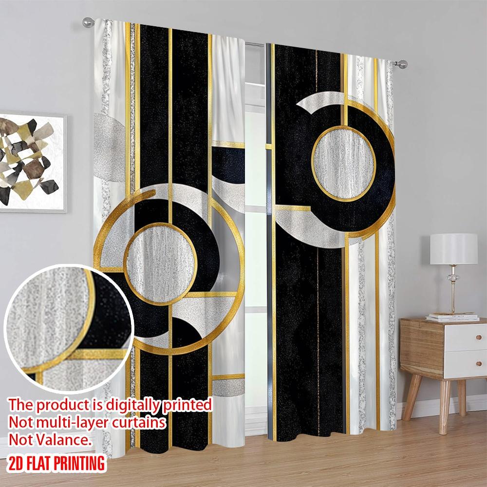 2D flat printing 2Pcs Geometric Texture Digital Printed Window Curtains Polyester Material Suitable For Living Room Kitchen
