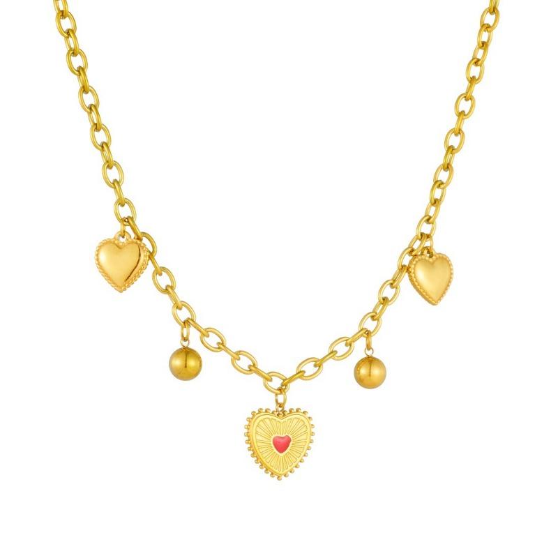 Gold Plated Chunky Rolo Chain Multi Heart Pendant Necklace